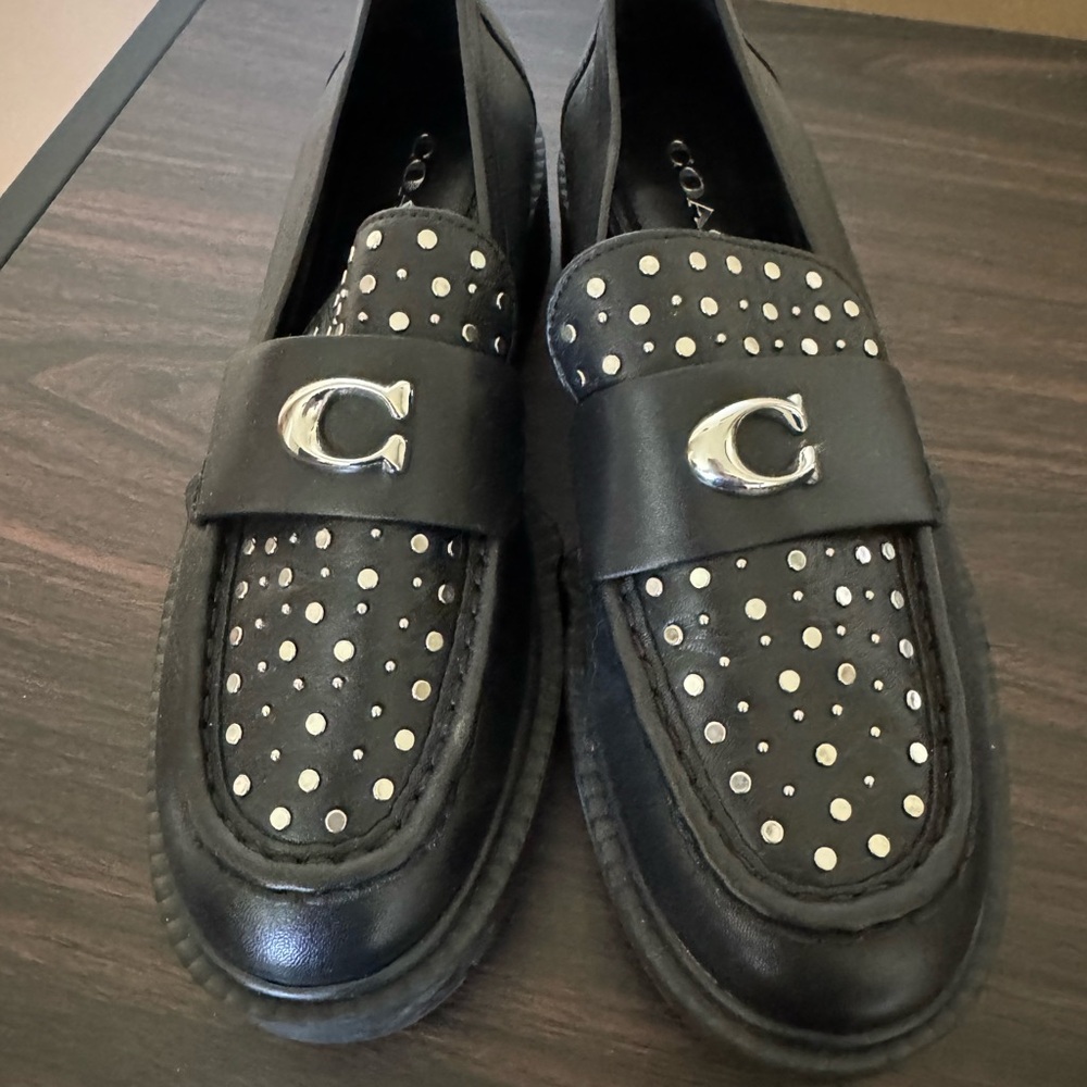 Coach Black Loafers with Silver Studs